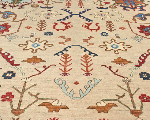 9x12 Beige Aryana Afghan Hand Knotted Veg Dye Wool Area Rug